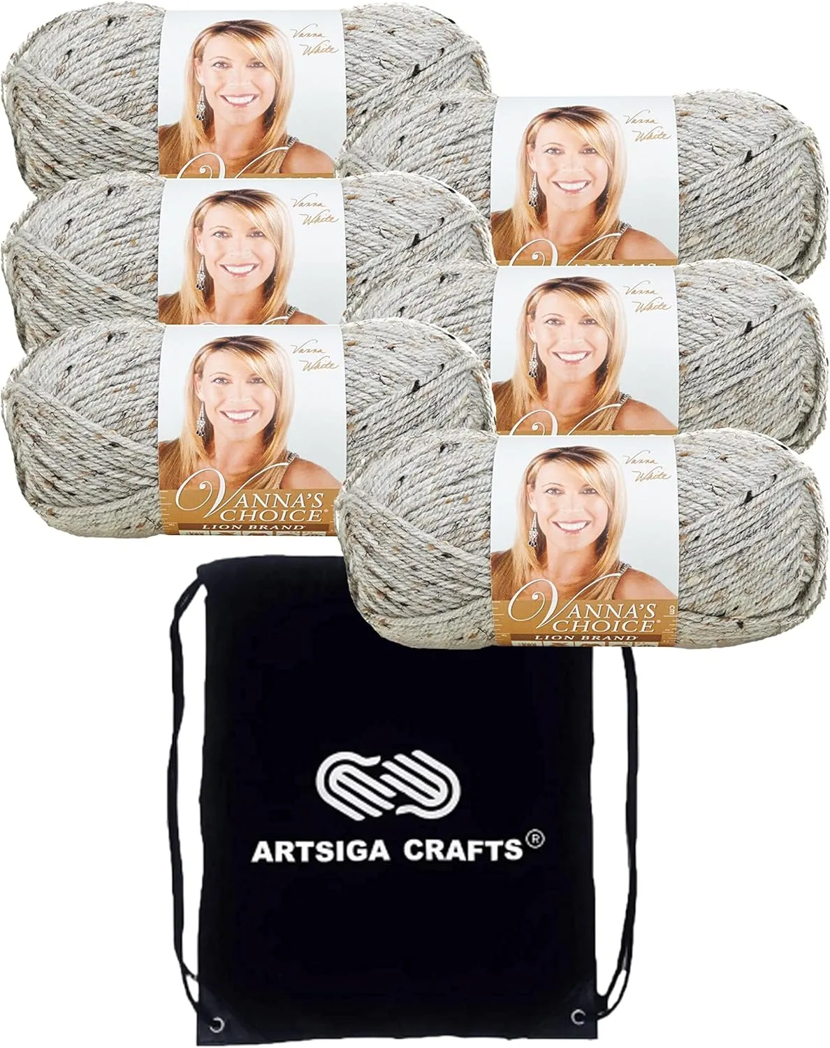 Lion Brand Vanna's Choice Grey Marble 860-401 (6-Skeins - Same Dye Lot) Worsted Medium #4 Acrylic Yarn for Crocheting and Knitting with Project Bag