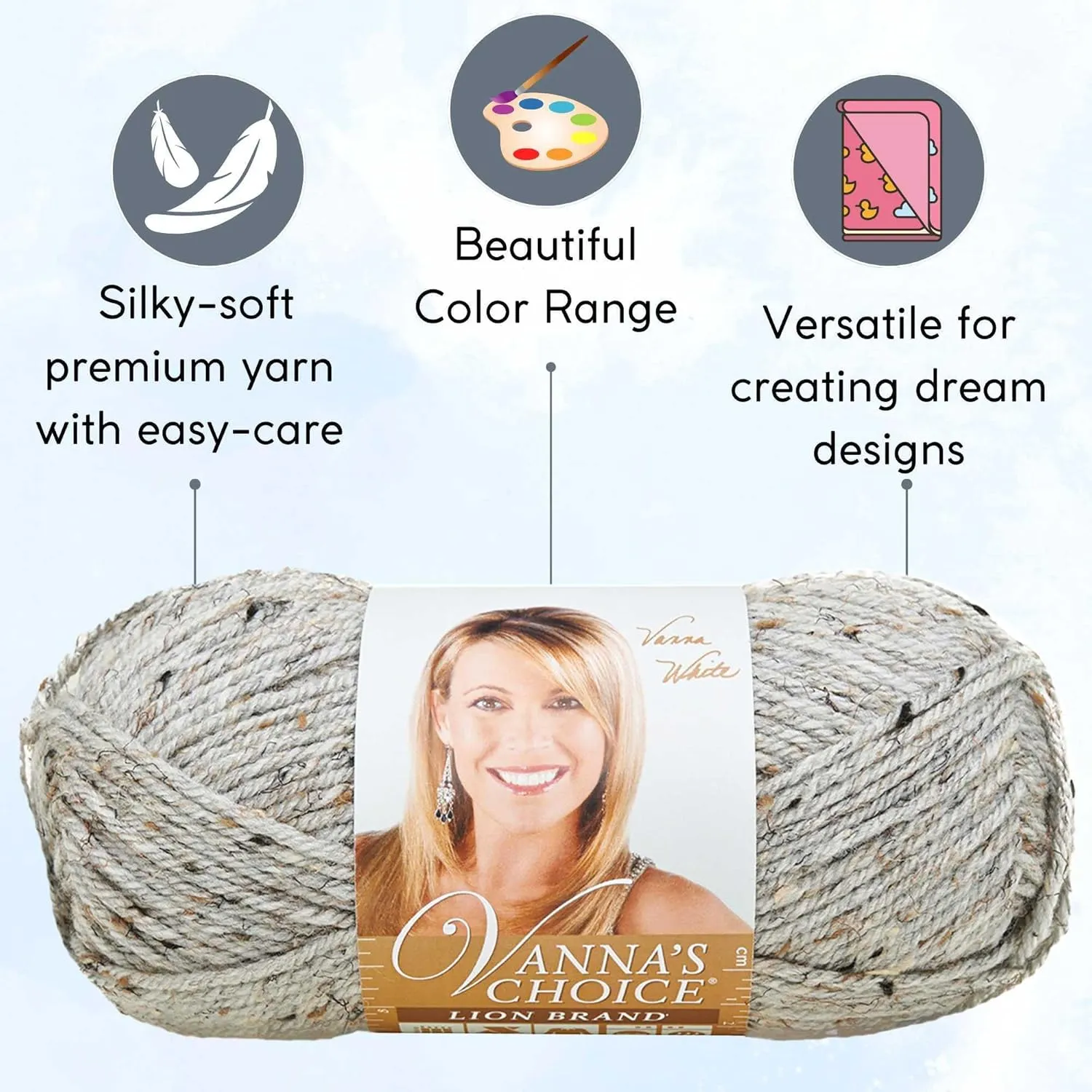 Lion Brand Vanna's Choice Grey Marble 860-401 (6-Skeins - Same Dye Lot) Worsted Medium #4 Acrylic Yarn for Crocheting and Knitting with Project Bag
