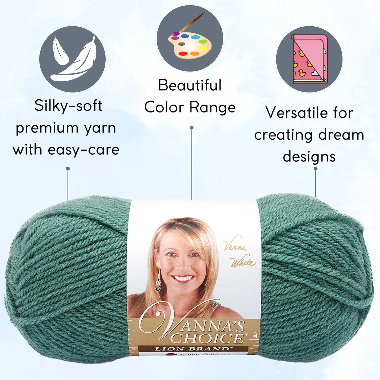 Lion Brand Vanna's Choice Sage 860-177 (3-Skeins - Same Dye Lot) Worsted Medium #4 Acrylic Yarn for Crocheting and Knitting with Project Bag