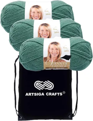 Lion Brand Vanna's Choice Sage 860-177 (3-Skeins - Same Dye Lot) Worsted Medium #4 Acrylic Yarn for Crocheting and Knitting with Project Bag