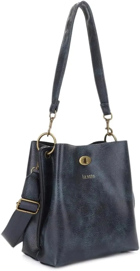Liz Soto Lola Bucket Bag - Bucket Purse in Vegan Leather and Interchangeable Handles, Crossbody, Compartments, Inner Pocket