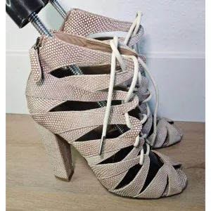 Loeffler Randall Women's Lace-Up Sandal Heels snake-embossed leather Size 6M