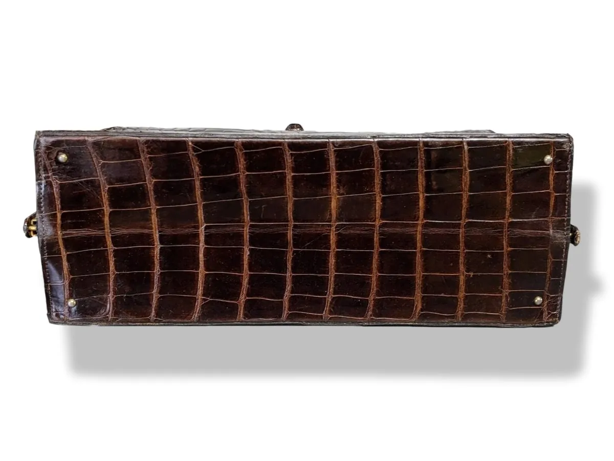 Louise Fontaine 1960s Chocolate Crocodile Big Retro Mallette Doctor Bag 34 with Key Superb!