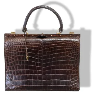 Louise Fontaine 1960s Chocolate Crocodile Big Retro Mallette Doctor Bag 34 with Key Superb!