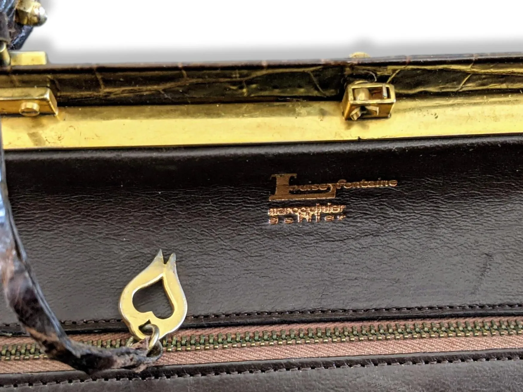 Louise Fontaine 1960s Chocolate Crocodile Big Retro Mallette Doctor Bag 34 with Key Superb!