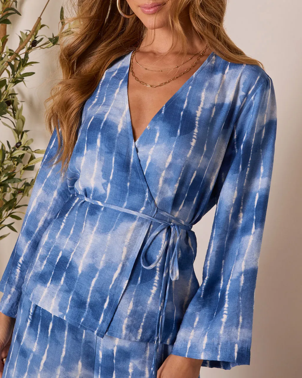 Loulen Striped Tie Dye Wrap Top