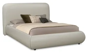 Luka Upholstered Platform Bed in Taupe Vegan-Leather Fabric, Modern - Full Size | Lit plateforme rembourré moderne Luka en tissu de cuir végétalien taupe - format lit double