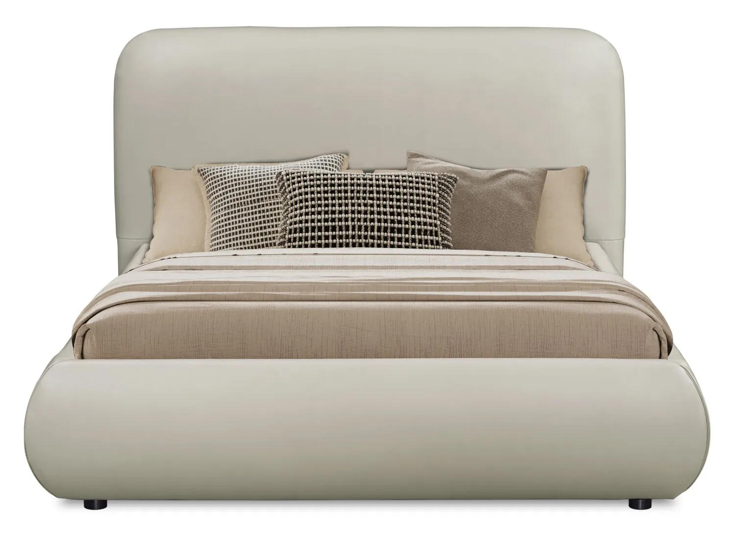 Luka Upholstered Platform Bed in Taupe Vegan-Leather Fabric, Modern - Full Size | Lit plateforme rembourré moderne Luka en tissu de cuir végétalien taupe - format lit double