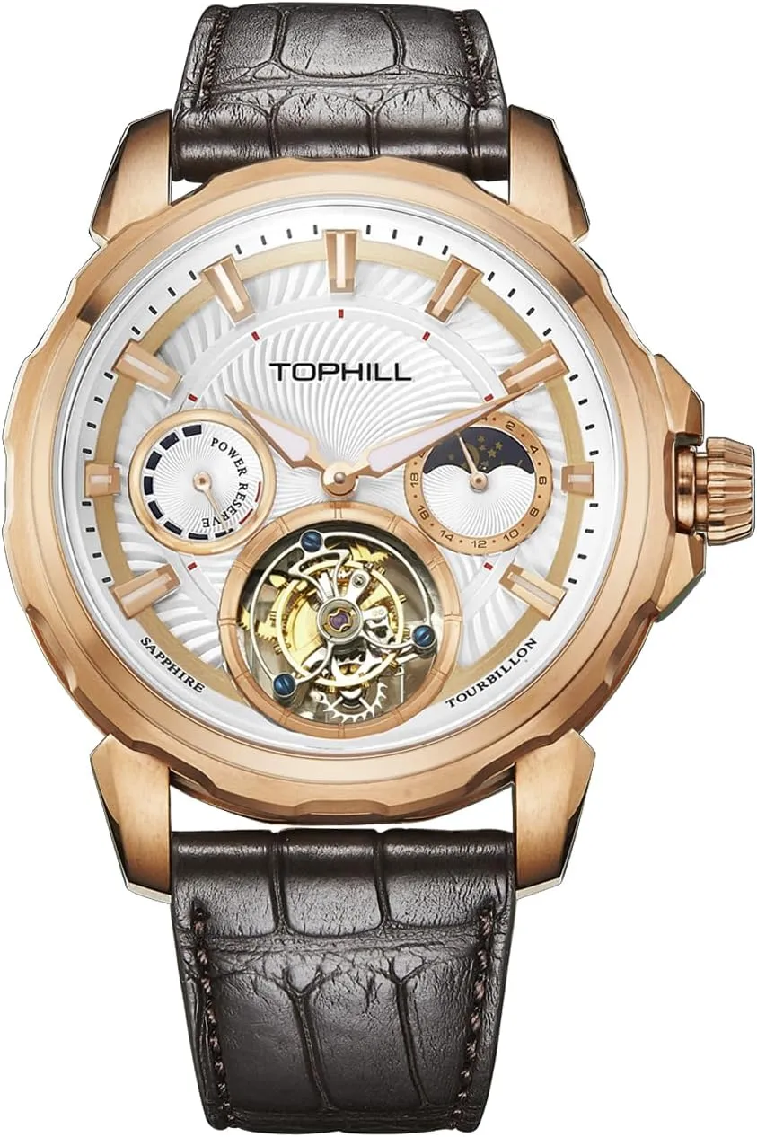 Luminous Men's Tourbillon Mechanical Watch Manual Winding Movement Moon Phase Watches Sapphire Waterproof Wristwatches