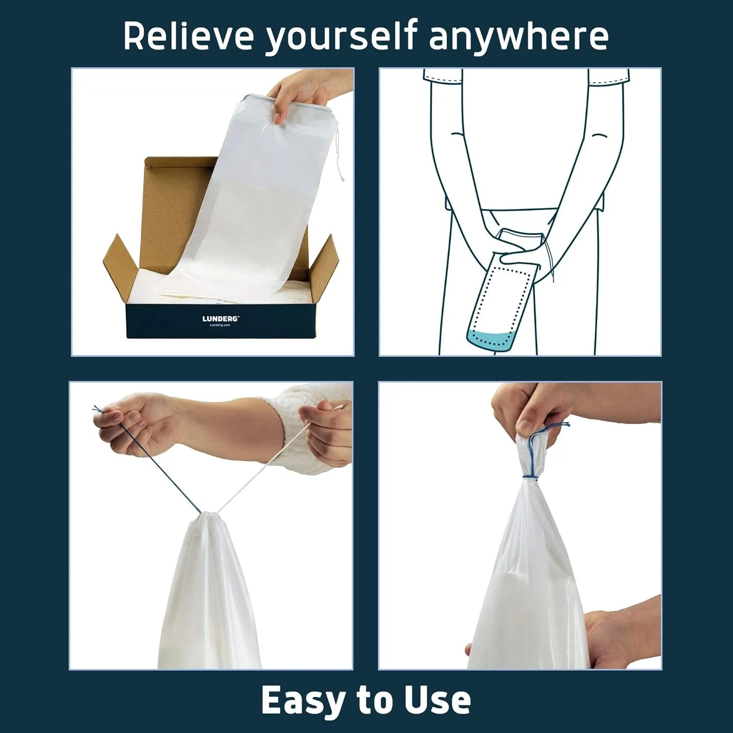 Lunderg Disposable Urine Bags for Men with Super Absorbent Pad - Value Pack 40 Count - Disposable & Portable - For travel, Car Pee Bag or Pocket Toilet for Emergency & Camping. Help Yourself Anywhere!