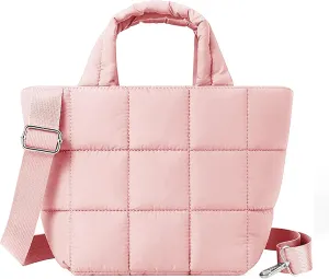 Lushandy Small Puffer Tote Bag, Quilted Nylon Crossbody Bags for Women Mini Puffy Tote Bag Lightweight Soft Shoulder Handbag