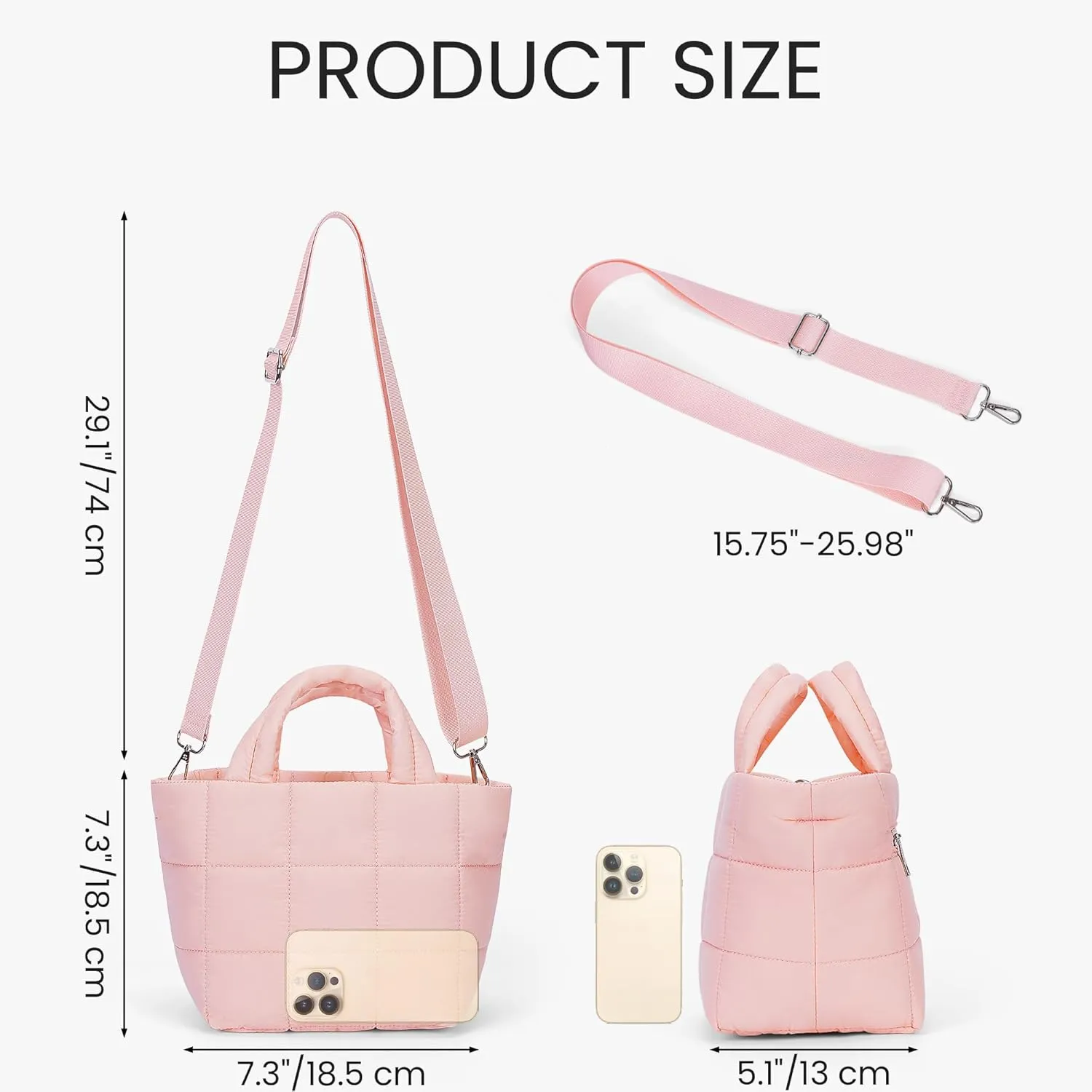 Lushandy Small Puffer Tote Bag, Quilted Nylon Crossbody Bags for Women Mini Puffy Tote Bag Lightweight Soft Shoulder Handbag
