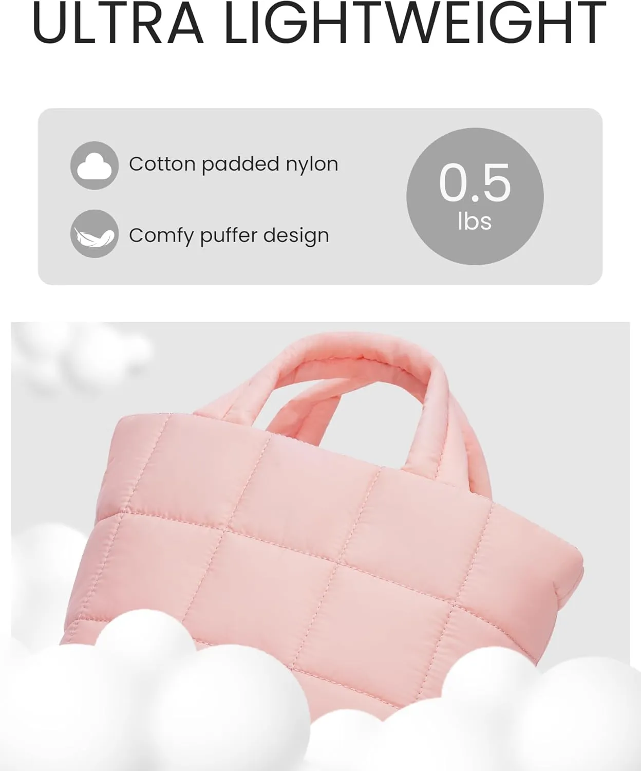 Lushandy Small Puffer Tote Bag, Quilted Nylon Crossbody Bags for Women Mini Puffy Tote Bag Lightweight Soft Shoulder Handbag