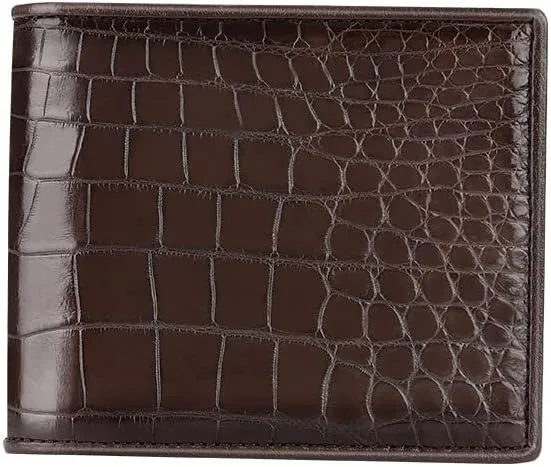 Luxury Real Crocodile Leather Men Wallet Alligator Skin Bifold Wallet Men's Short Wallet Purses (Belly brown)