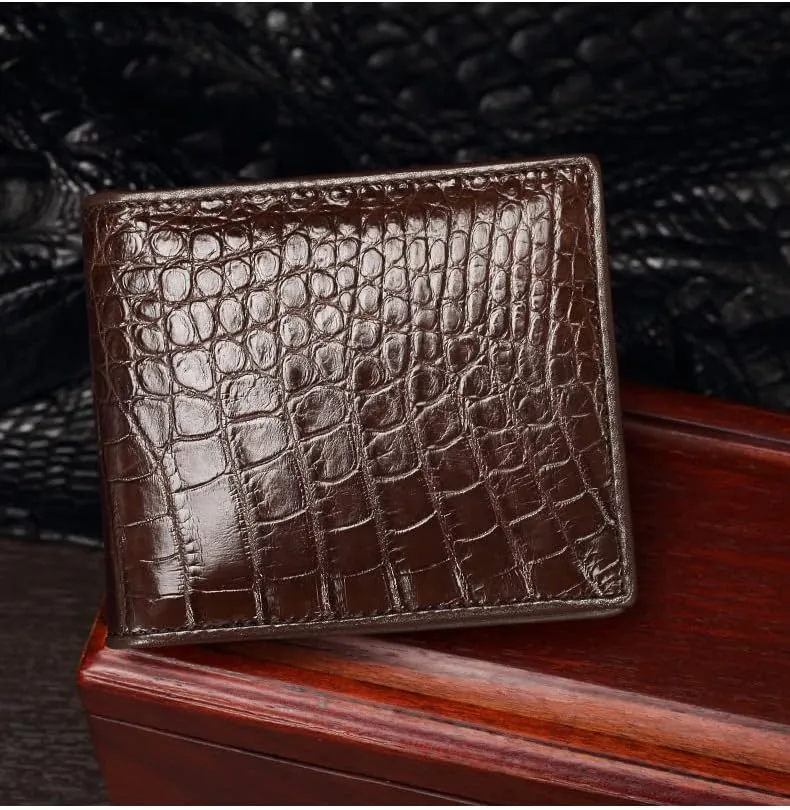 Luxury Real Crocodile Leather Men Wallet Alligator Skin Bifold Wallet Men's Short Wallet Purses (Belly brown)