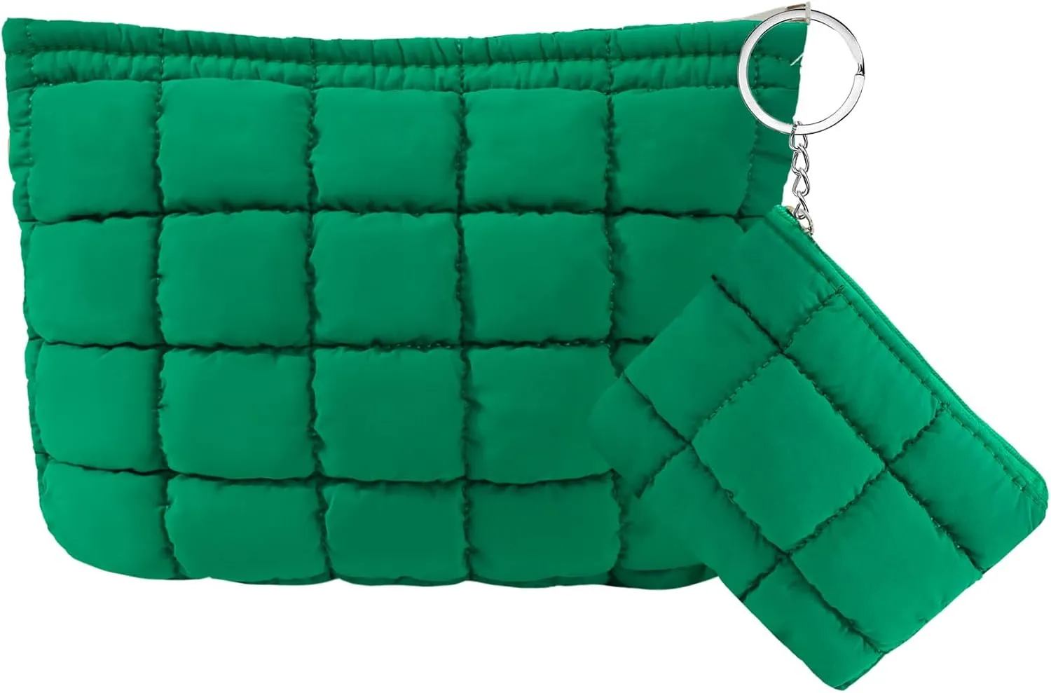 LYDZTION Puffy Makeup Bag,Cosmetic Bag for Women and Girls, Quilted Makeup Bag Organizer Cute Checkered Travel Toiletry Bag Skincare Makeup Pouch Zipper Pouch 2Pcs,Green