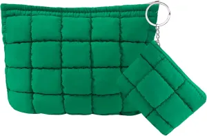 LYDZTION Puffy Makeup Bag,Cosmetic Bag for Women and Girls, Quilted Makeup Bag Organizer Cute Checkered Travel Toiletry Bag Skincare Makeup Pouch Zipper Pouch 2Pcs,Green