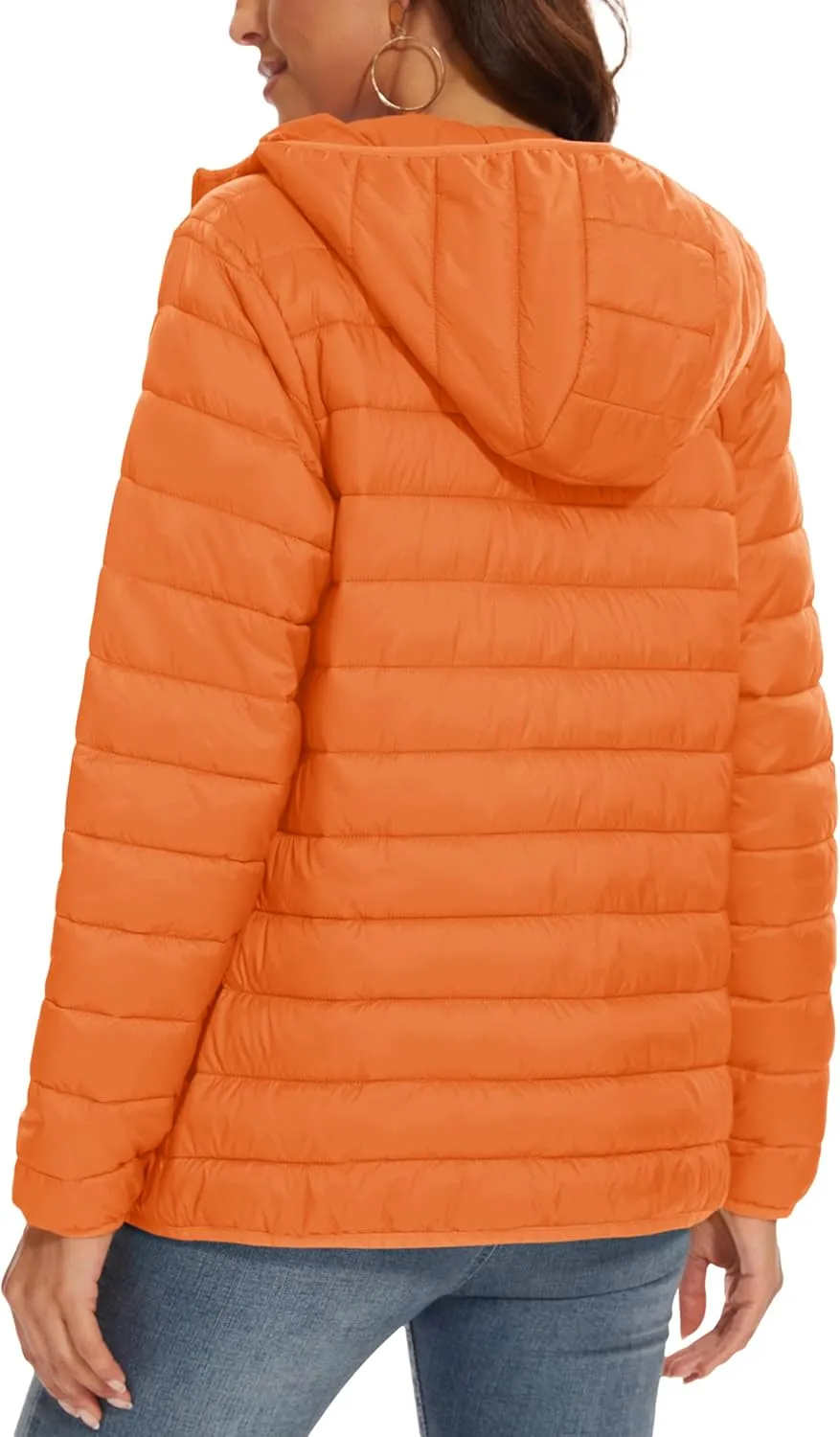 MAGCOMSEN Women's Hooded Puffer Jacket Lightweight Quilted Padded Coat 4 Pockets Zip-up Winter Warm Outerwear