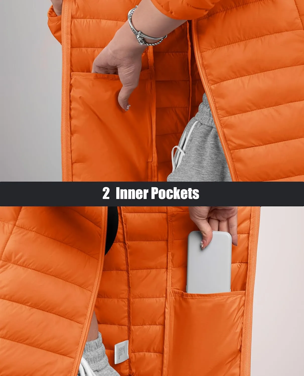 MAGCOMSEN Women's Hooded Puffer Jacket Lightweight Quilted Padded Coat 4 Pockets Zip-up Winter Warm Outerwear