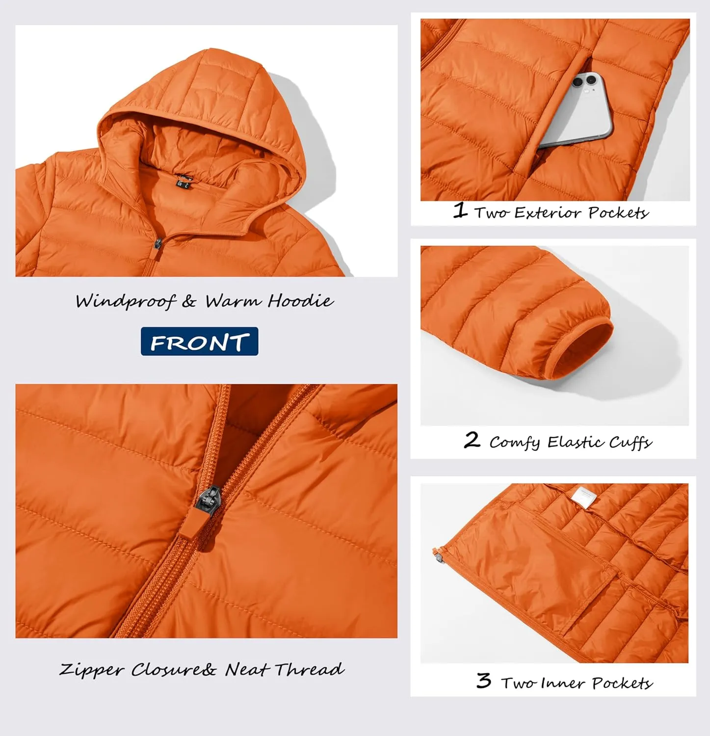 MAGCOMSEN Women's Hooded Puffer Jacket Lightweight Quilted Padded Coat 4 Pockets Zip-up Winter Warm Outerwear
