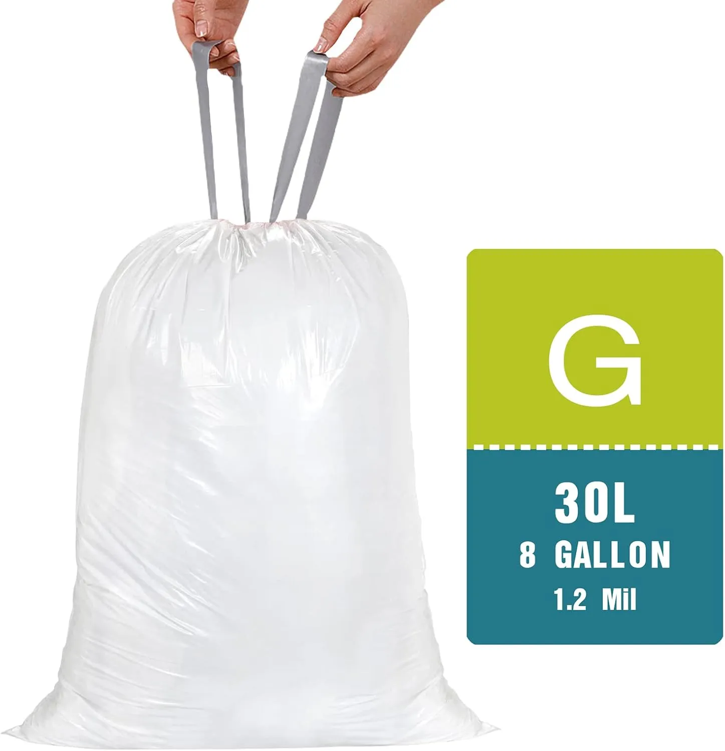 Makeronics Code G (50 Count) 8 Gallon Heavy Duty Drawstring Plastic Trash Bags Compatible with simplehuman Code G | 1.2 Mil | White | 8 Gallon/30 Liter