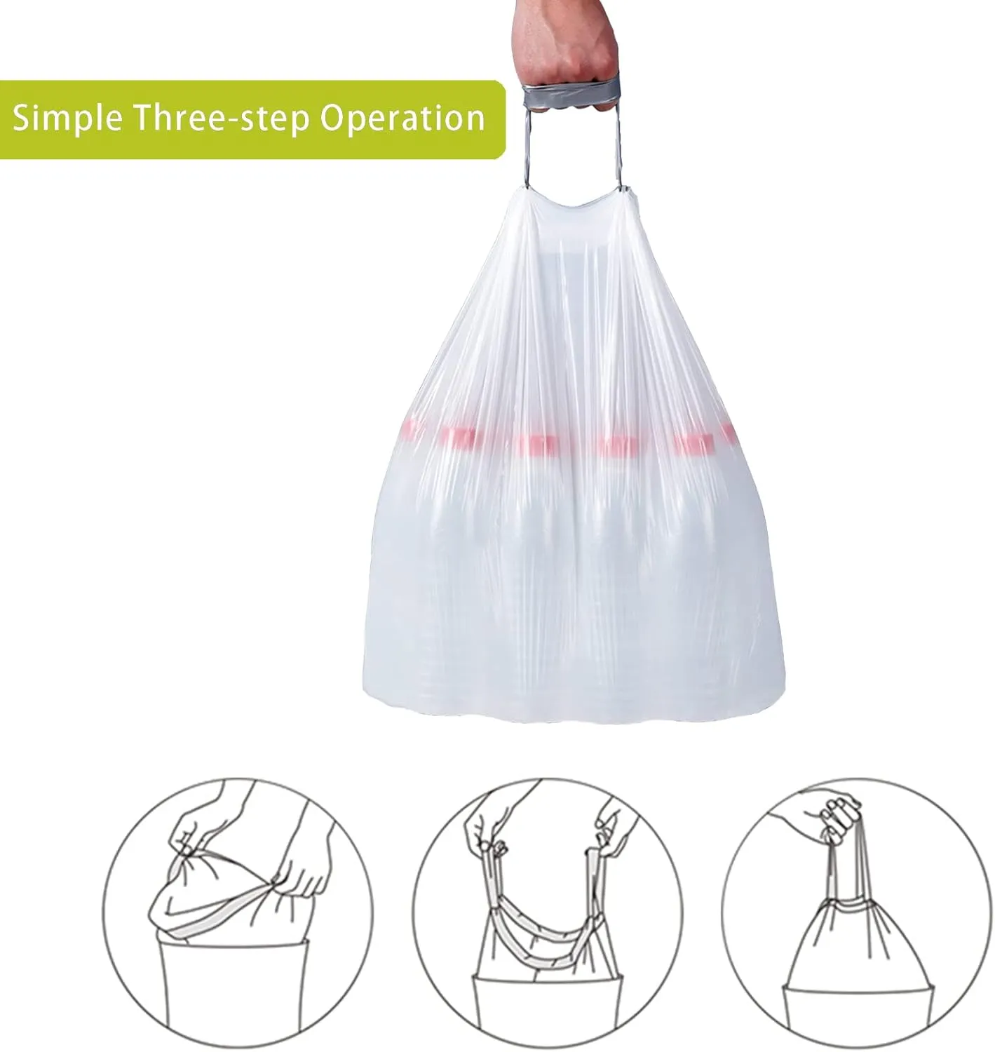 Makeronics Code G (50 Count) 8 Gallon Heavy Duty Drawstring Plastic Trash Bags Compatible with simplehuman Code G | 1.2 Mil | White | 8 Gallon/30 Liter