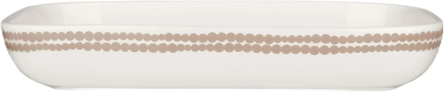 MARIMEKKO Oiva Räsymatto Beige & White Serving Platter — Refine Your Kitchen Décor with Our Iconic White Stoneware — Stylish Medium Serving Platter (10 in x 7 in)