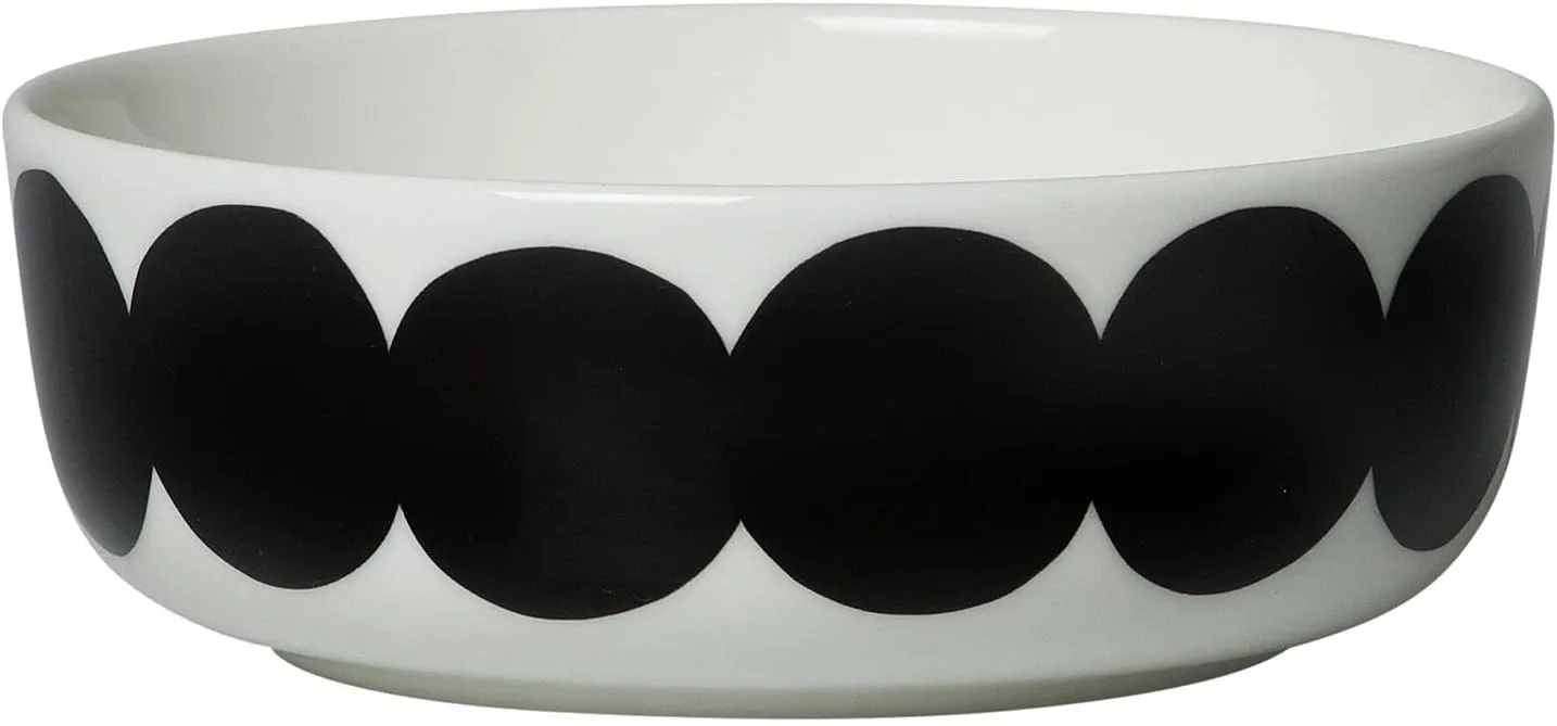 MARIMEKKO Oiva Räsymatto Bowl – Refine Your Kitchen Décor with Our Iconic Black and White Stoneware – Stylish & Classic Porcelain Bowls to Elevate Your Dining Experience (13.5oz)