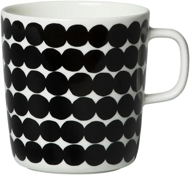 MARIMEKKO Oiva Räsymatto Stoneware Mug (Black/White) – Refine Your Kitchen Décor with Our Iconic White Stoneware — Large Tea Mug — Porcelain Coffee Mug to Elevate Your Drinking Experience (13.5oz)