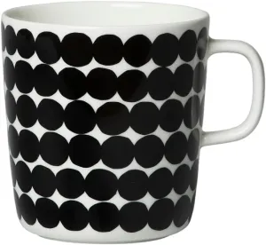 MARIMEKKO Oiva Räsymatto Stoneware Mug (Black/White) – Refine Your Kitchen Décor with Our Iconic White Stoneware — Large Tea Mug — Porcelain Coffee Mug to Elevate Your Drinking Experience (13.5oz)