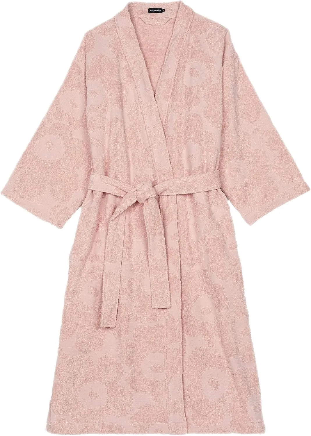 MARIMEKKO Pieni Unikko Terry Cotton Bathrobe (Powder Pink) – Floral Patterned Bathrobe – 46 in x 23 in (L/XL)