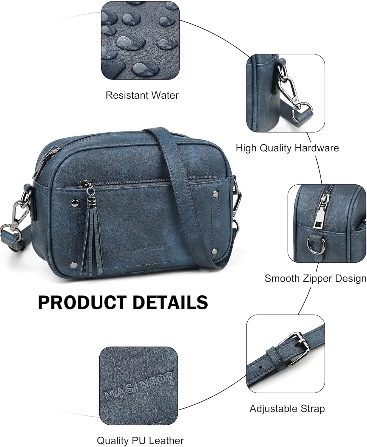 MASINTOR Crossbody Bags for Women Vegan Leather, Trendy Shoulder Purse with Adjustable Strap and Tassel