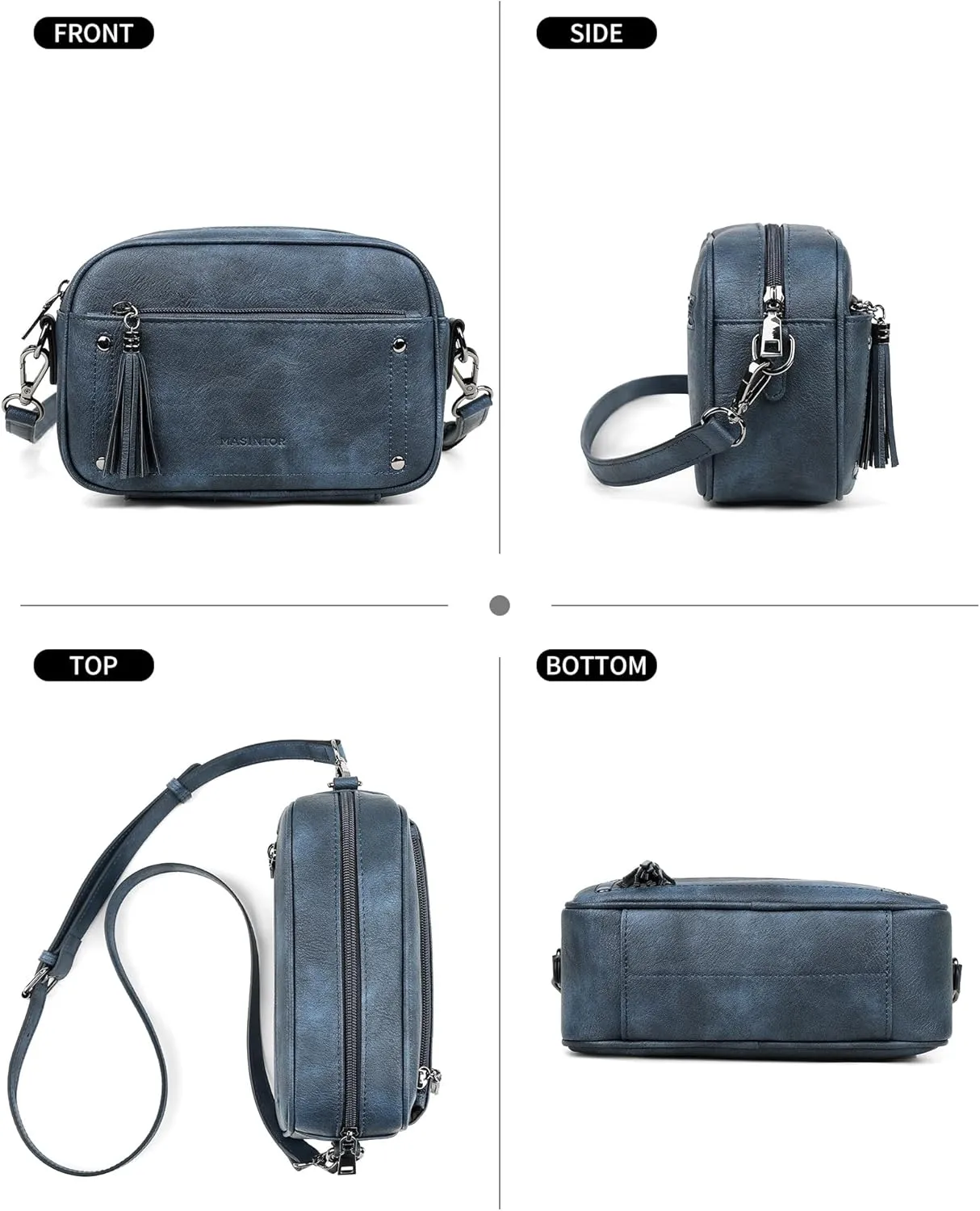 MASINTOR Crossbody Bags for Women Vegan Leather, Trendy Shoulder Purse with Adjustable Strap and Tassel
