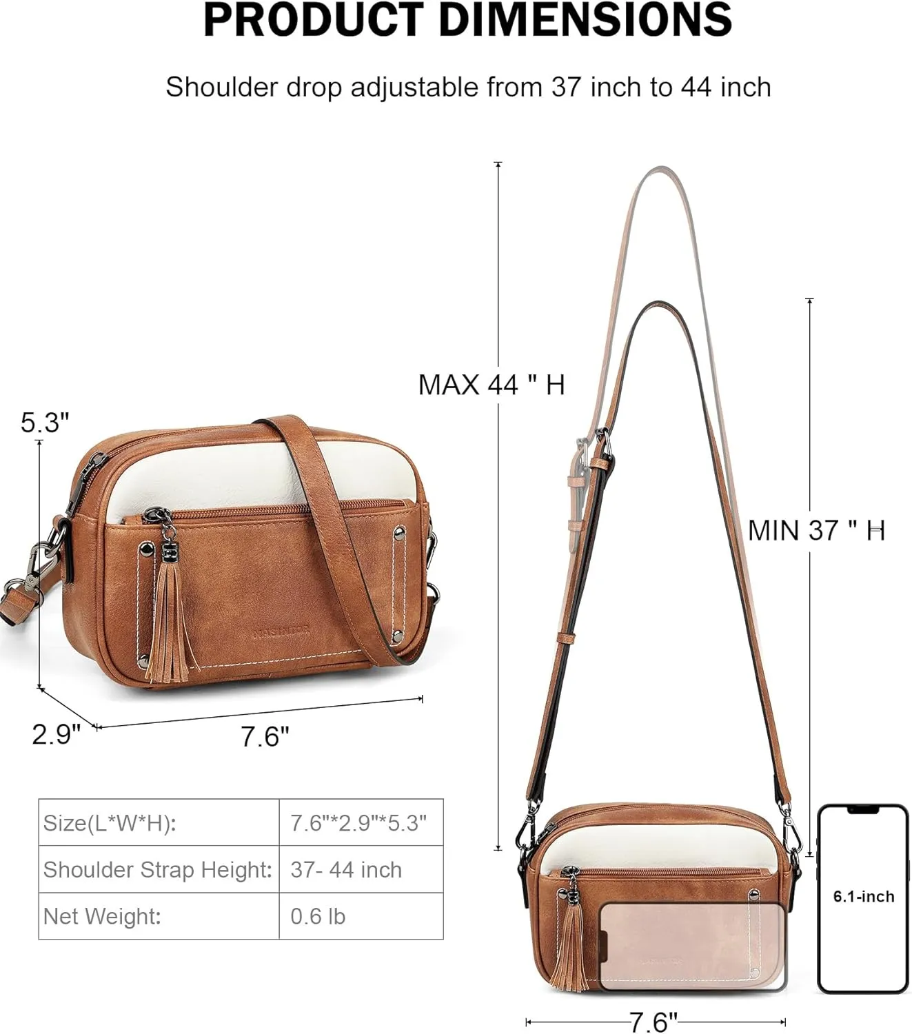 MASINTOR Crossbody Bags for Women Vegan Leather, Trendy Shoulder Purse with Adjustable Strap and Tassel