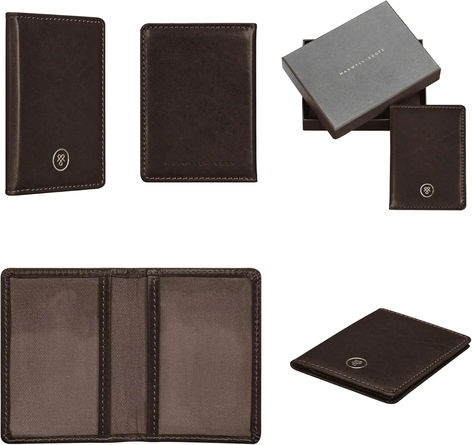 Maxwell Scott - Luxury Italian Leather Travel Card Holder Case for Men Women with ID Section - The Solaro Dark Brown