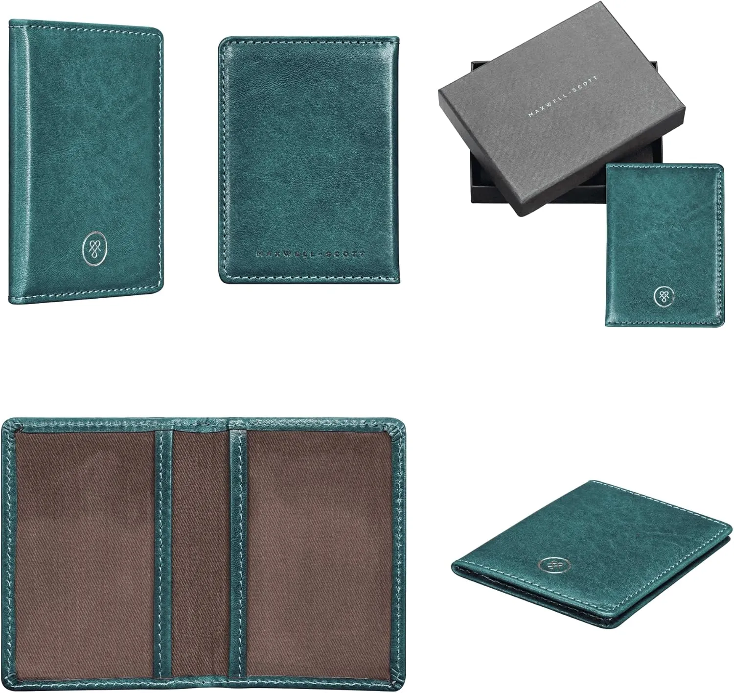 Maxwell Scott - Luxury Italian Leather Travel Card Holder Case for Men Women with ID Section - The Solaro Petrol Blue