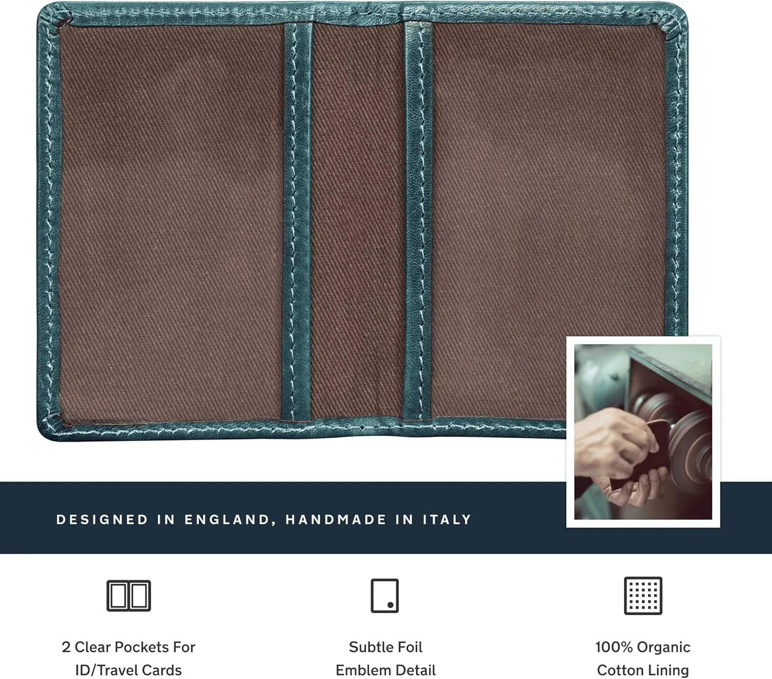 Maxwell Scott - Luxury Italian Leather Travel Card Holder Case for Men Women with ID Section - The Solaro Petrol Blue