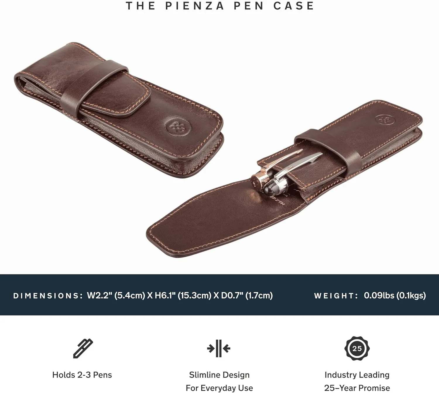 Maxwell Scott - Luxury Leather Fountain Pen Case/Holder for up to 3 Pens - Handmade in Italy - The Pienza Dark Brown