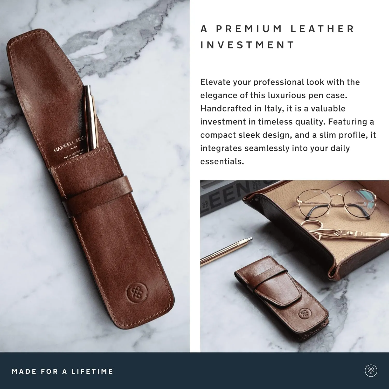 Maxwell Scott - Luxury Leather Fountain Pen Case/Holder for up to 3 Pens - Handmade in Italy - The Pienza Dark Brown