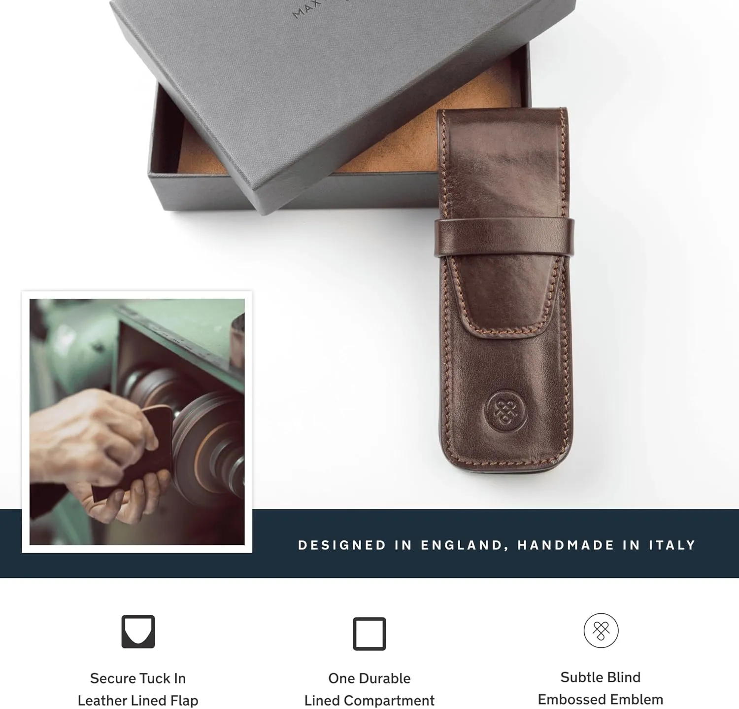 Maxwell Scott - Luxury Leather Fountain Pen Case/Holder for up to 3 Pens - Handmade in Italy - The Pienza Dark Brown