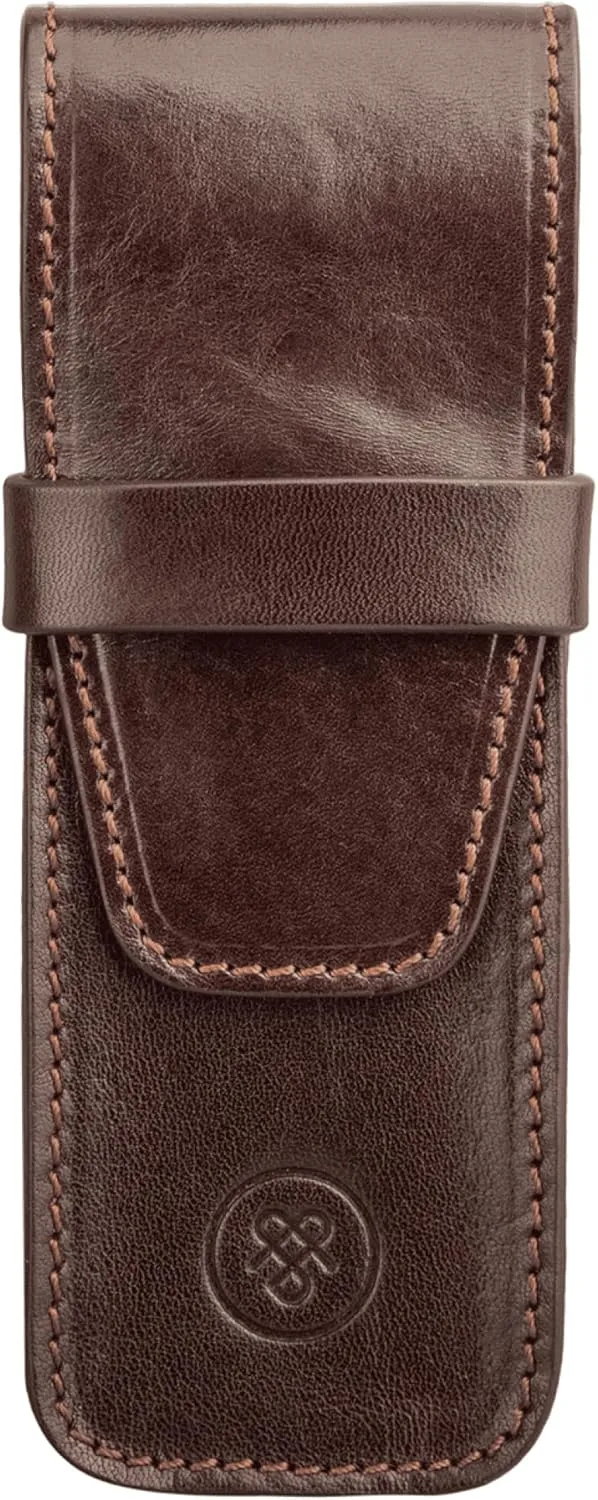 Maxwell Scott - Luxury Leather Fountain Pen Case/Holder for up to 3 Pens - Handmade in Italy - The Pienza Dark Brown