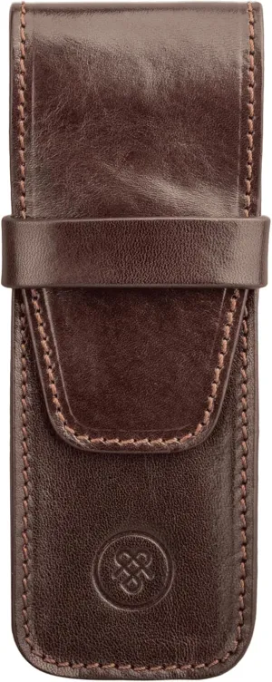 Maxwell Scott - Luxury Leather Fountain Pen Case/Holder for up to 3 Pens - Handmade in Italy - The Pienza Dark Brown