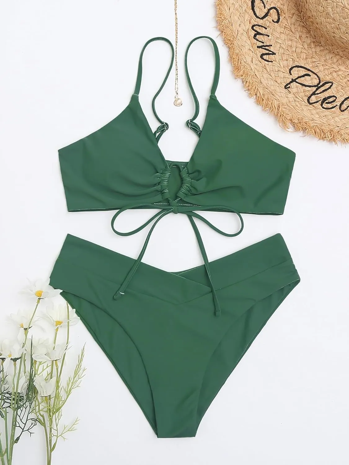 Meetall Women's High Cut String Triangle Bikini Set Swimsuits Sexy Bathing Suits 2 Piece