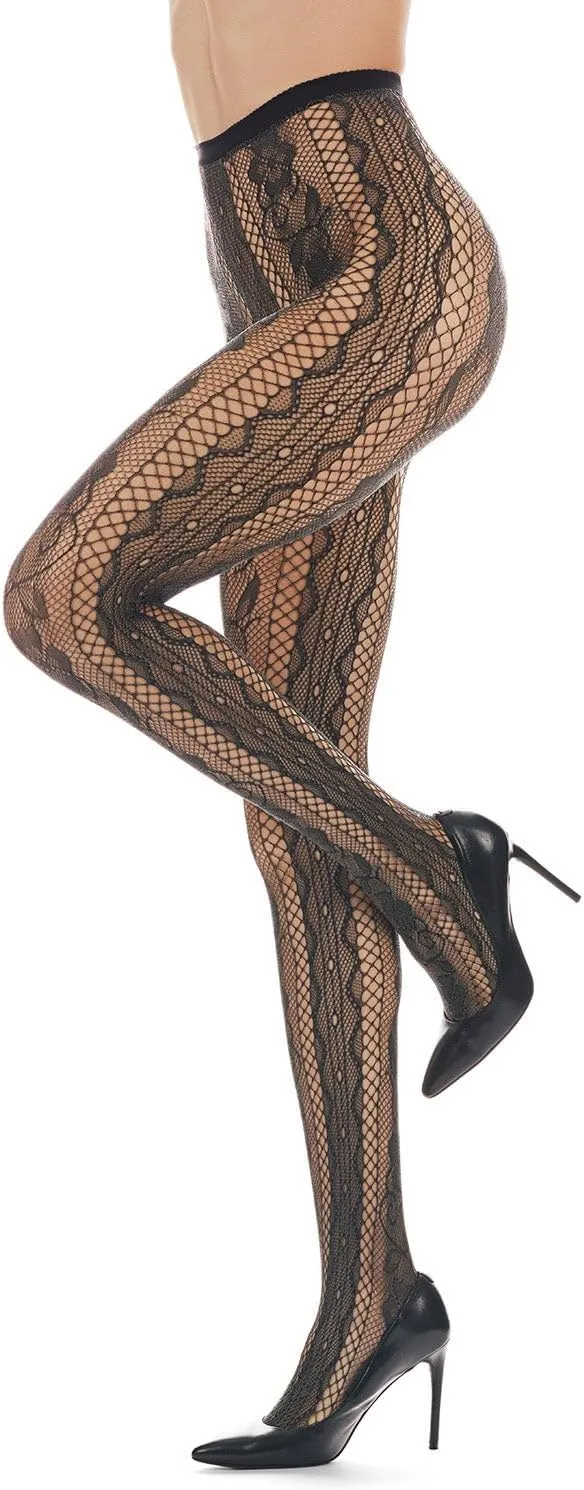 MeMoi Women's Linear Floral Netted Nylon Tights