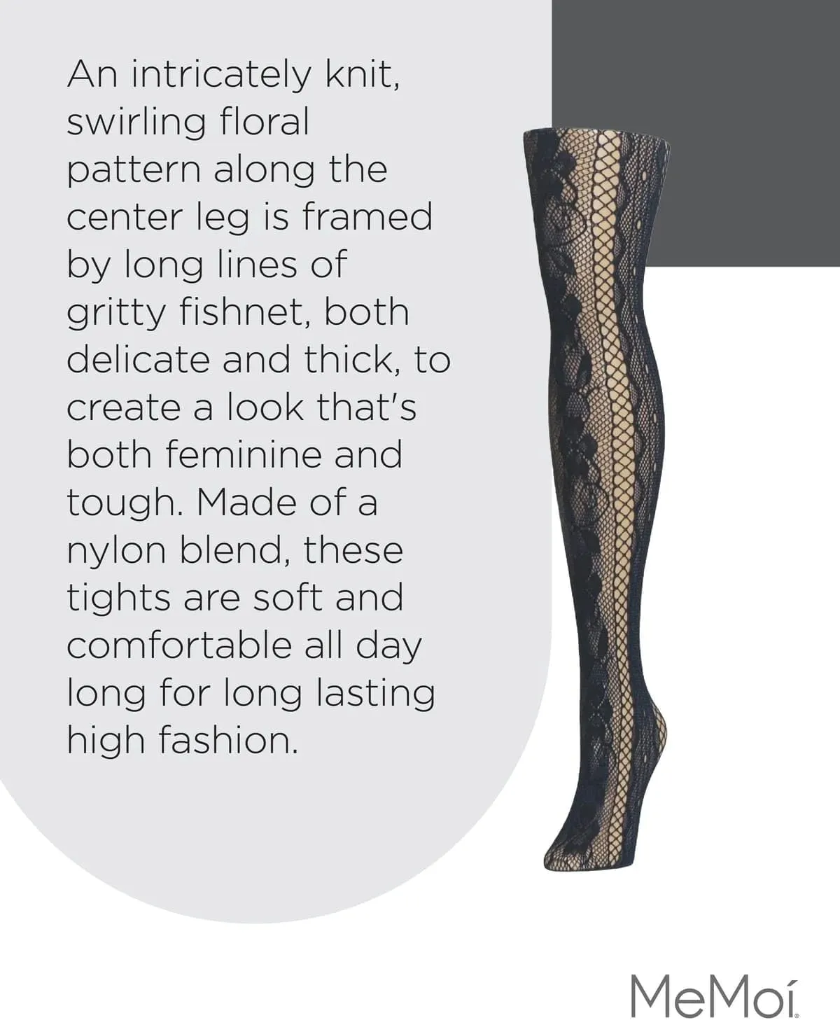 MeMoi Women's Linear Floral Netted Nylon Tights