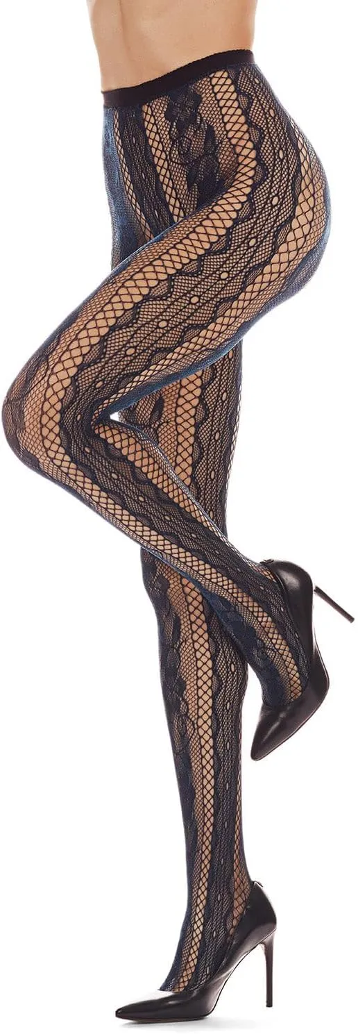 MeMoi Women's Linear Floral Netted Nylon Tights