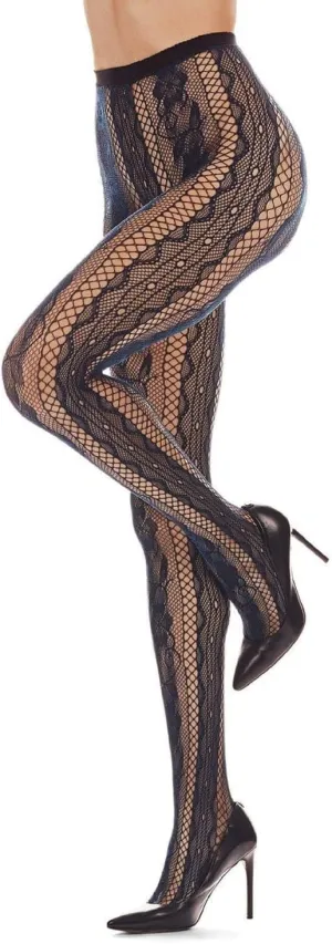 MeMoi Women's Linear Floral Netted Nylon Tights