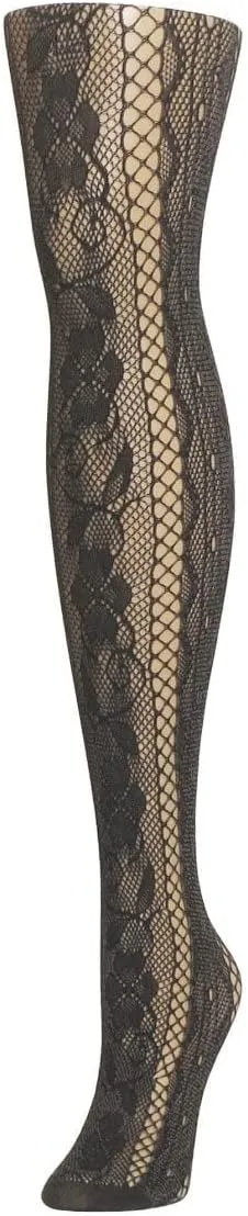 MeMoi Women's Linear Floral Netted Nylon Tights