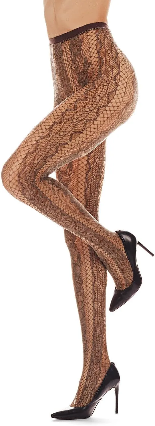 MeMoi Women's Linear Floral Netted Nylon Tights