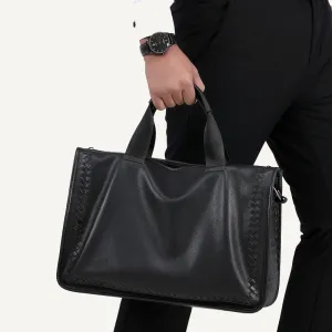 Men Black Sheepskin Briefcase Leather Business Bag